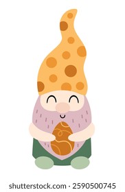 Cute Easter gnome clipart. Happy Easter clipart in cartoon flat style. Hand draw vector illustration