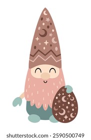 Cute Easter gnome clipart. Happy Easter clipart in cartoon flat style. Hand draw vector illustration
