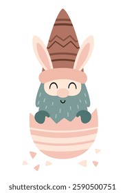 Cute Easter gnome clipart. Happy Easter clipart in cartoon flat style. Hand draw vector illustration