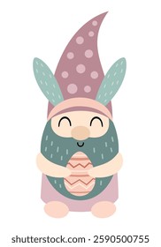 Cute Easter gnome clipart. Happy Easter clipart in cartoon flat style. Hand draw vector illustration