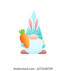 Cute easter gnome. Funny spring illustration for greeting cards, invitations, prints etc. Cartoon objects isolated on a white background. Vector 10 EPS.