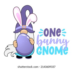 Cute Easter gnome - hand drawn modern gnome  illustration. Perfect for advertising, poster, announcement or greeting card. Beautiful gnome in Easter bunny costume.