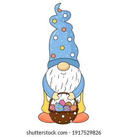 
Cute Easter Gnome illustration on white background. Vector illustration design cute gnome for Easter and spring. Doodle cartoon style.