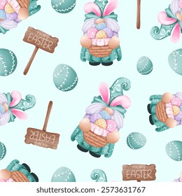 Cute Easter gnome illustration seamless pattern