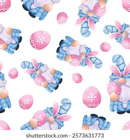 Cute Easter gnome illustration seamless pattern