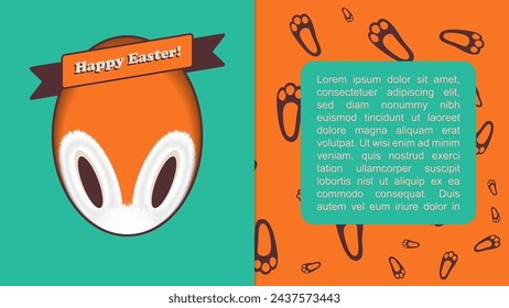 Cute Easter greeting card with bunny peeking out of a hole, vector illustration