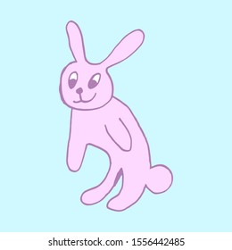 Cute easter icon and animal pet collection, with easter eggs in nest, rabbit and lettering. Hand drawn vector illustration.