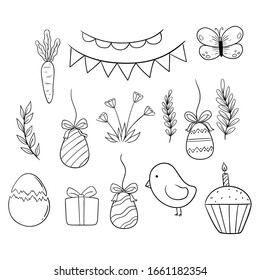 Cute easter icons collection with hand drawn or doodle style