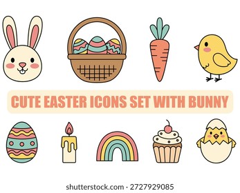 Lindos iconos de Pascua con conejito