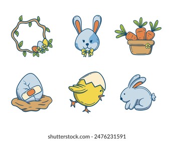 cute easter icons vector set