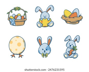 cute easter icons vector set