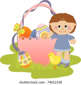 Cute Easter illustration with child, eggs and chick (EPS10)
