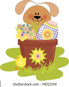 Cute Easter illustration with rabbit, eggs and chick (EPS10)