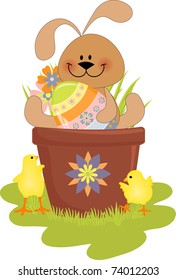 Cute Easter illustration with rabbit, eggs and chick (EPS10)