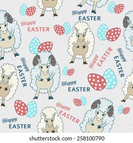 Cute Easter lambs. Easter elements. Easter seamless background. Vector illustration. Childish illustration in pastel colors.