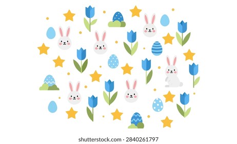 Cute Easter Pattern with Bunnies and Tulips