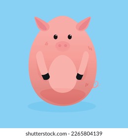 Cute Easter pig on light blue background