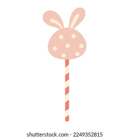 Cute easter pink candy with bunny ears in scandinavian style for decoration, sweets design element for gift cards or children clothings