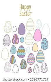 Cute easter postcard with easter eggs in pastel colours.