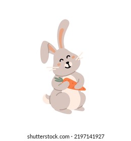 Cute easter rabbit. Easter bunny with carrot. Vector. Print design rabbit, children print on t-shirt.