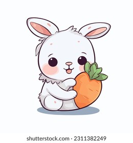 Cute Easter rabbit. Cartoon rabbit holding big carrot. Can be used for topics like Easter, festival, decoration
