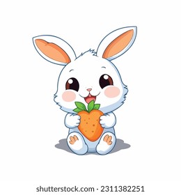 Cute Easter rabbit. Cartoon rabbit holding big carrot. Can be used for topics like Easter, festival, decoration