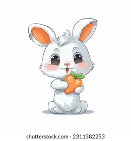 Cute Easter rabbit. Cartoon rabbit holding big carrot. Can be used for topics like Easter, festival, decoration