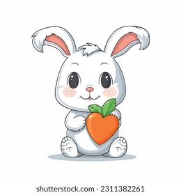 Cute Easter rabbit. Cartoon rabbit holding big carrot. Can be used for topics like Easter, festival, decoration