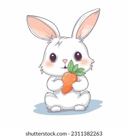 Cute Easter rabbit. Cartoon rabbit holding big carrot. Can be used for topics like Easter, festival, decoration