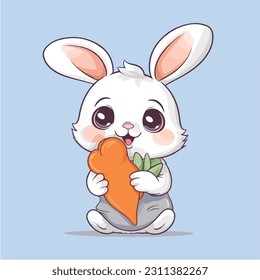 Cute Easter rabbit. Cartoon rabbit holding big carrot. Can be used for topics like Easter, festival, decoration