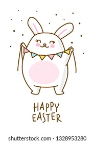 Cute Easter rabbit with color party flags