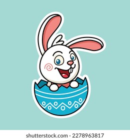 Cute Easter Rabbit In Egg Shell In Sticker Style Premium Vector Graphic Asset