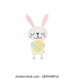 Cute Easter rabbit with egg. Vector illustration isolated.