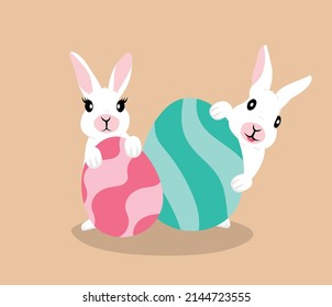 Cute easter rabbit with Easter egg. Vector illustration isolated.