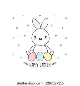 Cute Easter rabbit with Easter eggs 