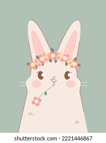 Cute easter rabbit with flowers