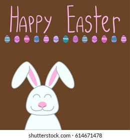 Cute Easter rabbit. Happy Easter handwritten lettering. 