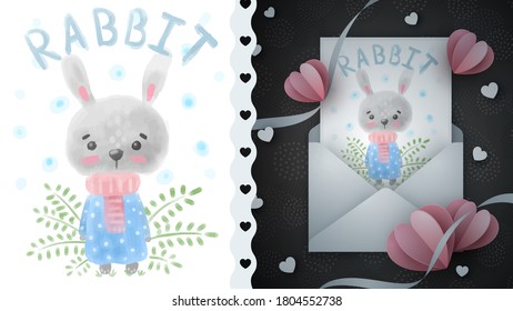 Cute easter rabbit - idea for greeting card.
