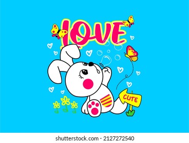 cute easter rabbit love with butterfly for kids illustration