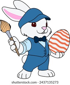 Cute Easter rabbit painter painting an egg