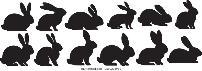 Cute Easter Rabbit Silhouette Vector Set for Festive Designs and Holiday Artworks
