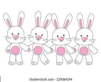 Cute Easter rabbits holding hands