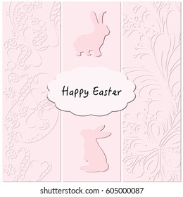 Cute Easter Rabbits on pink Background, Vector Greeting Card
