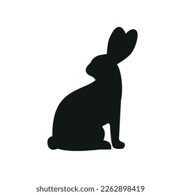 Cute Easter Rabbits Silhouette. Black Bunny, wild Hare Set isolated on white. Baby party greeting card, Vinyl decal, pet sticker. Tattoo design, animal farm logo. Vector Flat style zoo icon