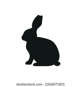 Cute Easter Rabbits Silhouette. Black Bunny, wild Hare Set isolated on white. Baby party greeting card, Vinyl decal, pet sticker. Tattoo design, animal farm logo. Vector Flat style zoo icon