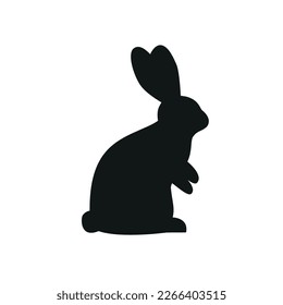 Cute Easter Rabbits Silhouette. Black Bunny, wild Hare Set isolated on white. Baby party greeting card, Vinyl decal, pet sticker. Tattoo design, animal farm logo. Vector Flat style zoo icon