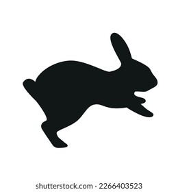 Cute Easter Rabbits Silhouette. Black Bunny, wild Hare Set isolated on white. Baby party greeting card, Vinyl decal, pet sticker. Tattoo design, animal farm logo. Vector Flat style zoo icon