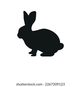 Cute Easter Rabbits Silhouette. Black Bunny, wild Hare Set isolated on white. Baby party greeting card, Vinyl decal, pet sticker. Tattoo design, animal farm logo. Vector Flat style zoo icon