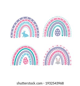 Cute Easter Rainbows. Hand drawn cute boho clipart. Vector template for Easter banner, poster, flyer, greeting card, t-shirt, etc.