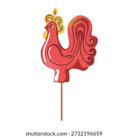 Cute Easter rooster candle illustration. Festive spring decoration in folk style, hand-drawn vector design. Perfect for Easter cards, stickers, packaging, kids projects and seasonal decor.
